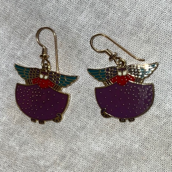 Laurel Burch Cloisonné Angelicat French Ear Wire Earrings 80s - Picture 2 of 9